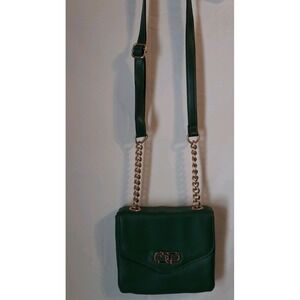 Time and Tru Womens Green Brit Flap Front Gold Chain Detail Crossbody Bag